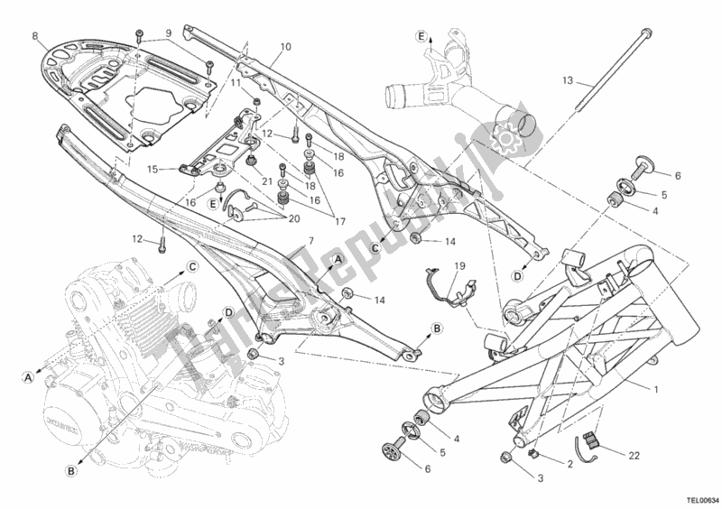 All parts for the Frame of the Ducati Monster 696 ABS USA 2012